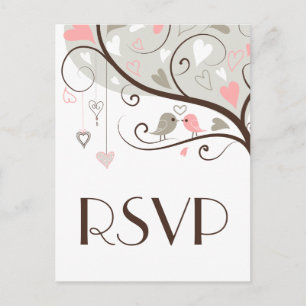 Rose et gris Carte postale RSVP Mariage Lovebird