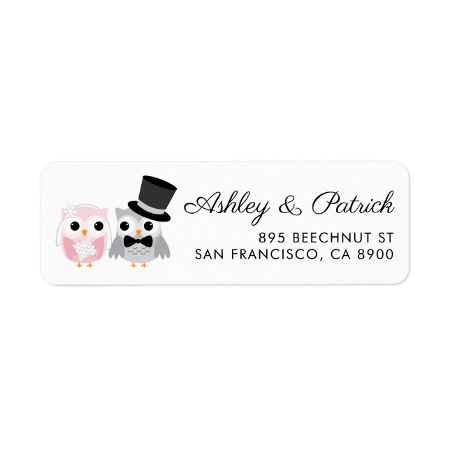 rose et gris | Cute Owl Bride et Groom Mariage (Devant)