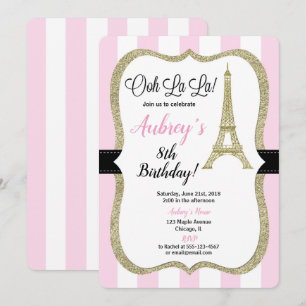 Rose et invitation d'anniversaire de Paris d'or