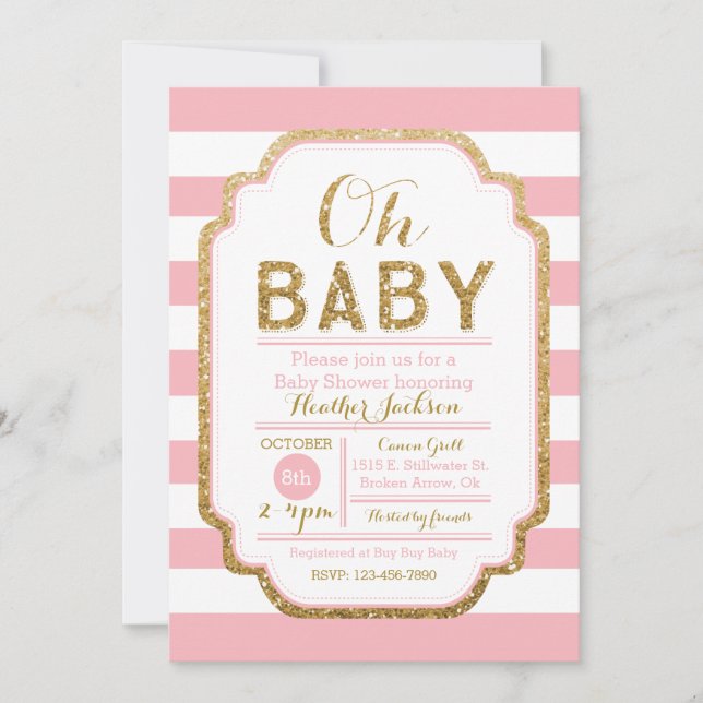 Rose et invitation de baby shower d'or, bébé (Devant)