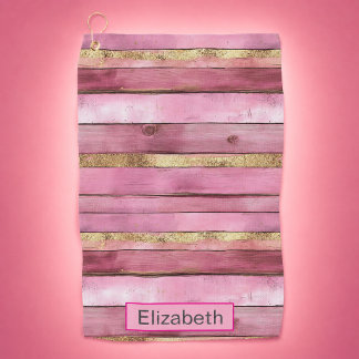Rose et Or Serviette de Golf Personnalisée en Bois