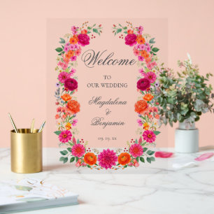 Rose et orange floraux de mariage accueillants gra