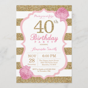 Rose et quarantième invitation d'anniversaire d'or