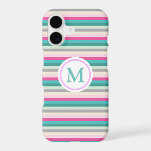 Rose et sarcelle à rayures tendance avec monogramm