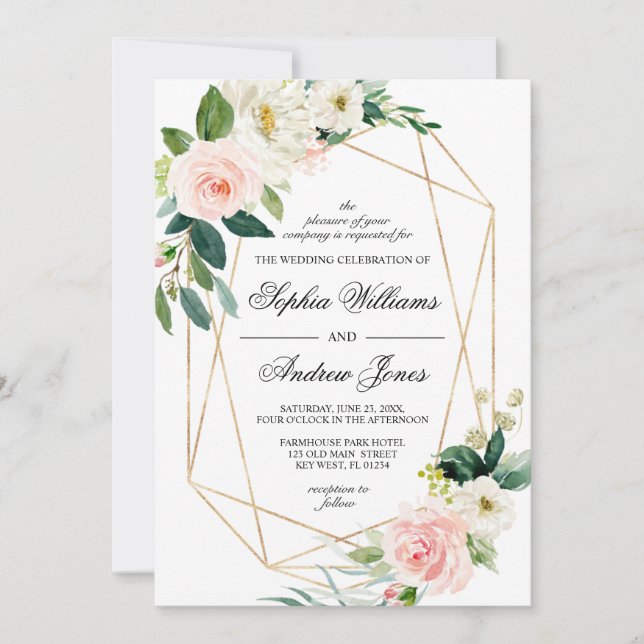 Rose et verdure Feuille Faire-part de mariage (Devant)