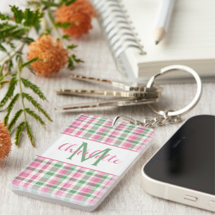 Rose et Vert à Carreaux Monogramme Élégant