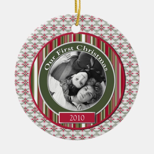 Rose et vert Notre premier ornement de Noël (Devant)