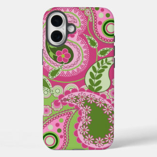 Rose et vert Paisley iPhone 16 coque