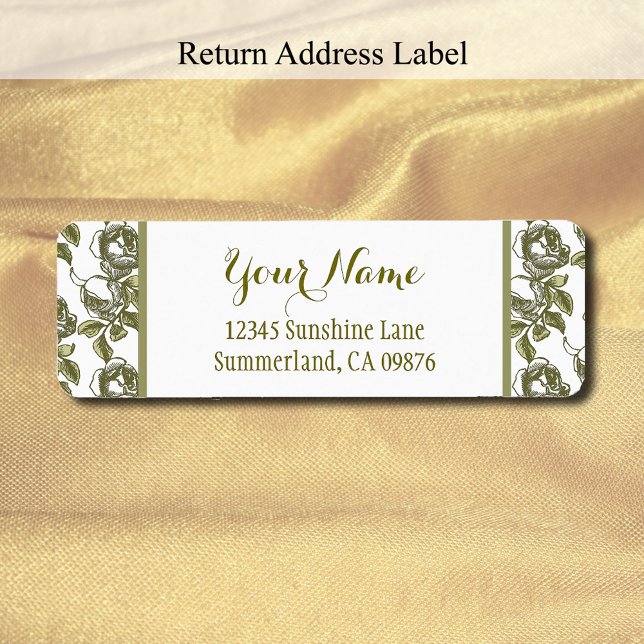 Rose Etching Pattern White Gold Editable Return (Vintage rose etching pattern return address label)