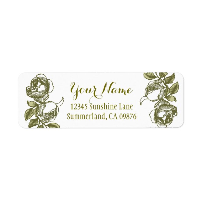 Rose Etching White Faux Gold Custom Address Label (Front)
