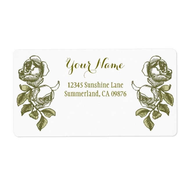 Rose Etching White Golden Custom Shipping Label (Front)