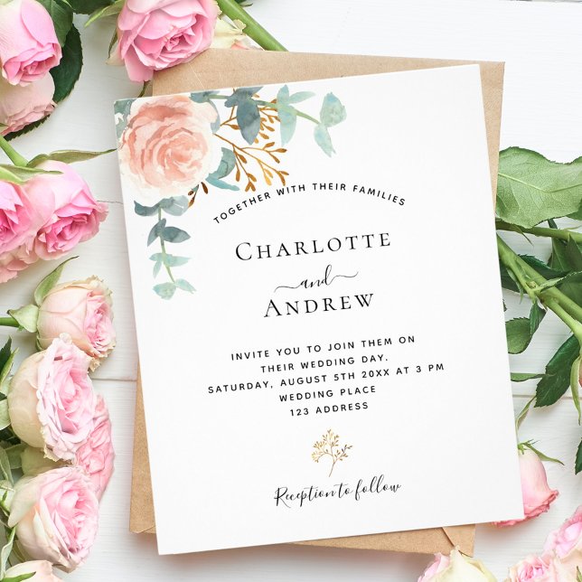 Rose eucalyptus blush budget wedding invitation flyer (Creator Uploaded)