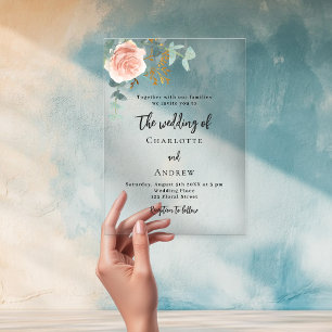 Rose eucalyptus blush wedding clear acrylic invitations