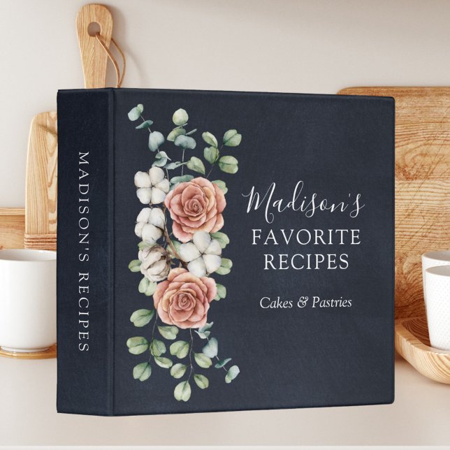 Rose Eucalyptus Floral Botanical Rustic Recipe Binder (In situ)
