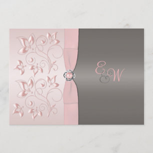 Rose, faire-part de mariage floral gris de