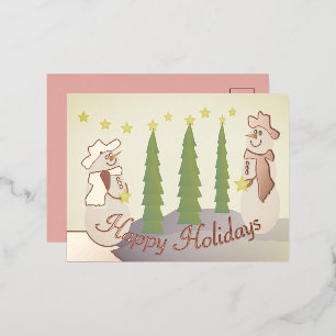 Rose Festive Snowman Foil Holiday Postcard