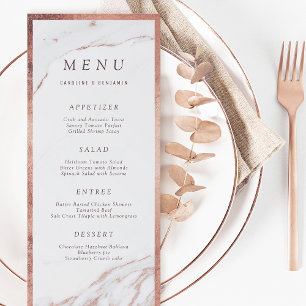 Rose feuille d'or marbre luxe moderne mariage menu