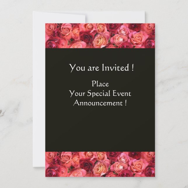 ROSE FIELD MONOGRAM, Pink, Red Black Invitation (Front)