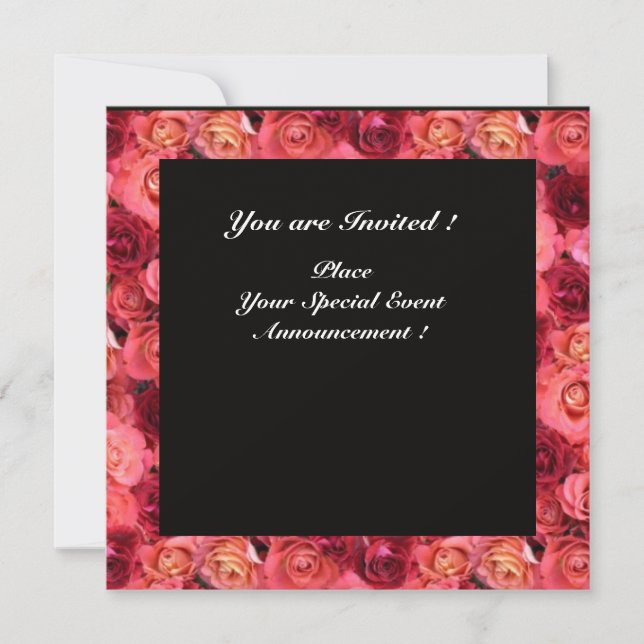 ROSE FIELD MONOGRAM, Pink, Red Black Invitation (Front)