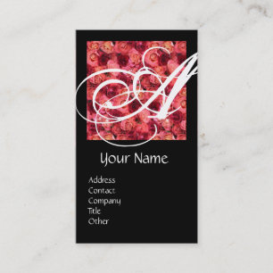 ROSE FIELD SQUARE MONOGRAM pink red black,white Business Card