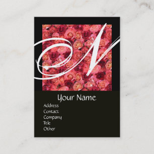 ROSE FIELD SQUARE MONOGRAM pink red black,white Business Card