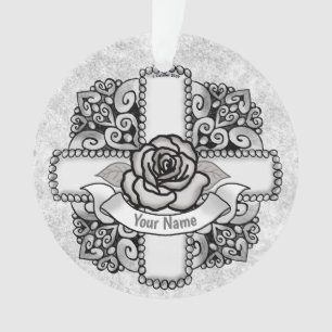Rose Filigree Christian Cross Ornament