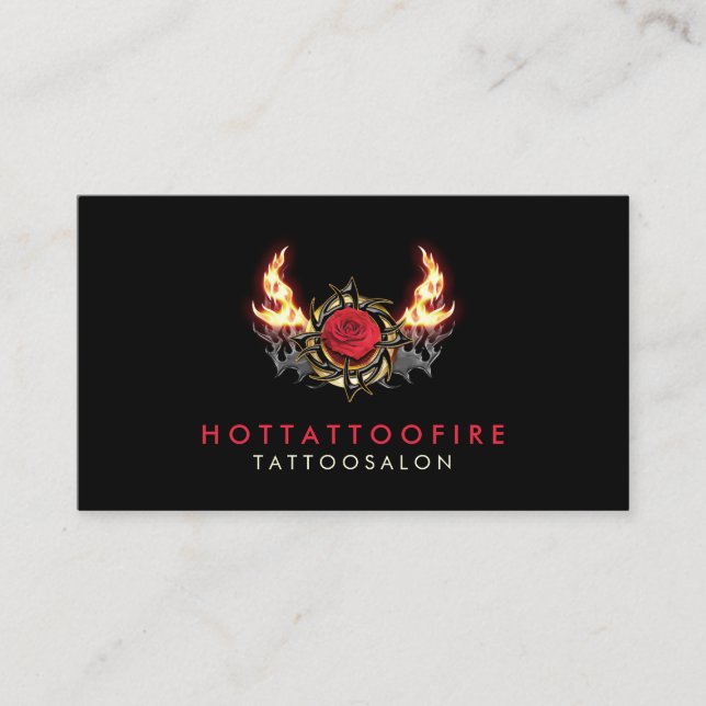 Rose Fire Retro Tattoo Design Business Card (Front)