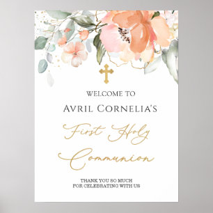 Rose First Holy Communion Welcome Sign Poster