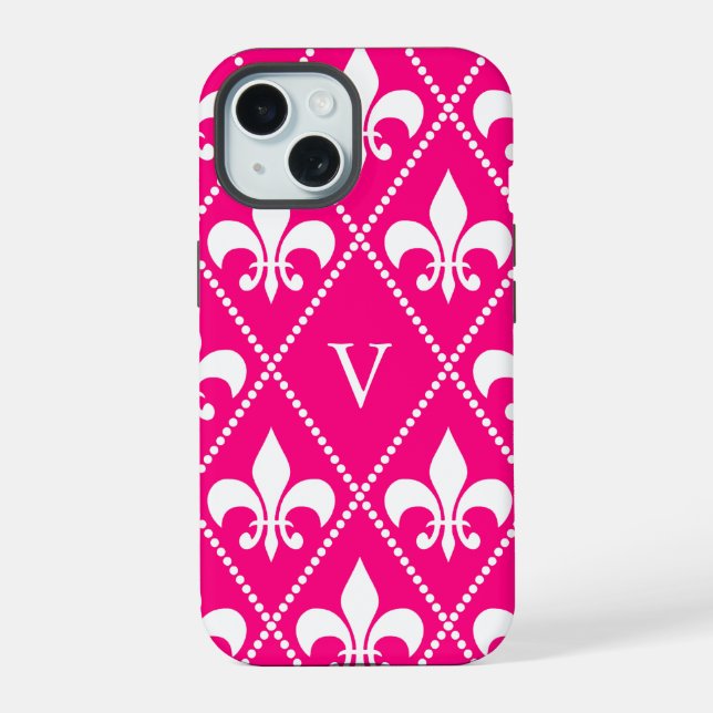 Rose Fleur de Lis w/ monogram iPhone 15 Case (Back)