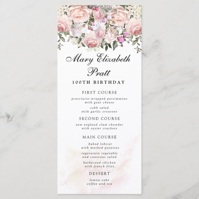 Rose Floral 100e Anniversaire Menu (Devant)