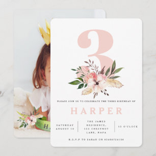 rose floral 3e anniversaire invitation photo