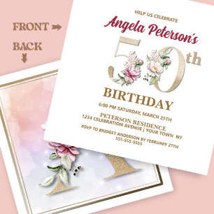 Rose Floral A 50th Birthday Party Invitation