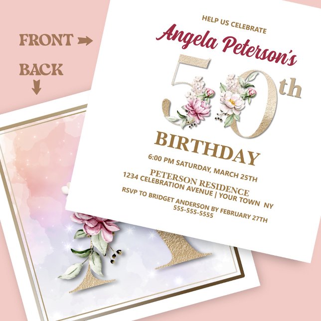 Rose Floral A 50th Birthday Party Invitation (Creator Uploaded)