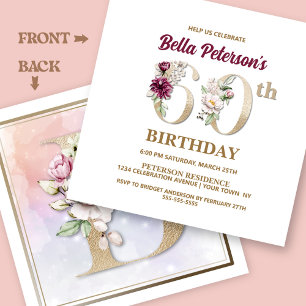 Rose Floral B 60e Anniversaire Fête Invitation