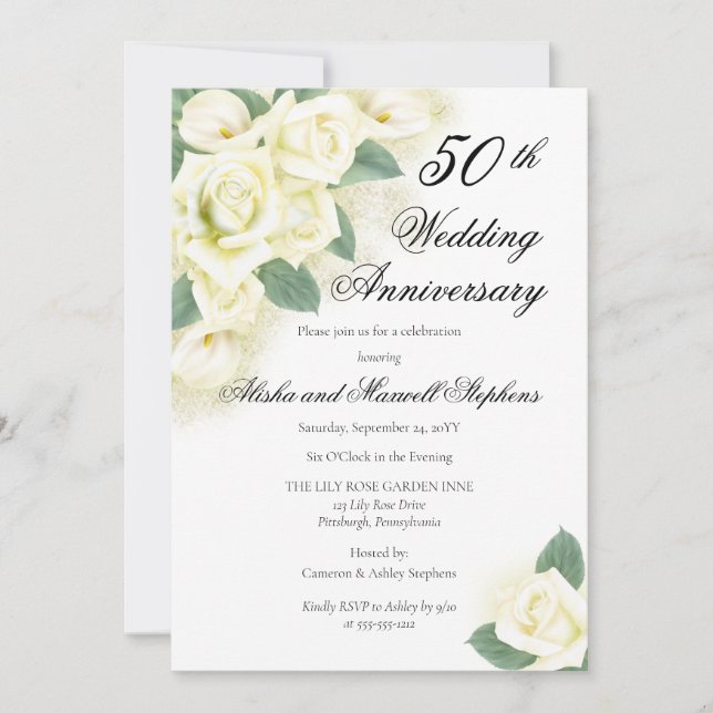 Rose Floral Bouquet 50th Wedding Anniversary Party Invitation (Front)