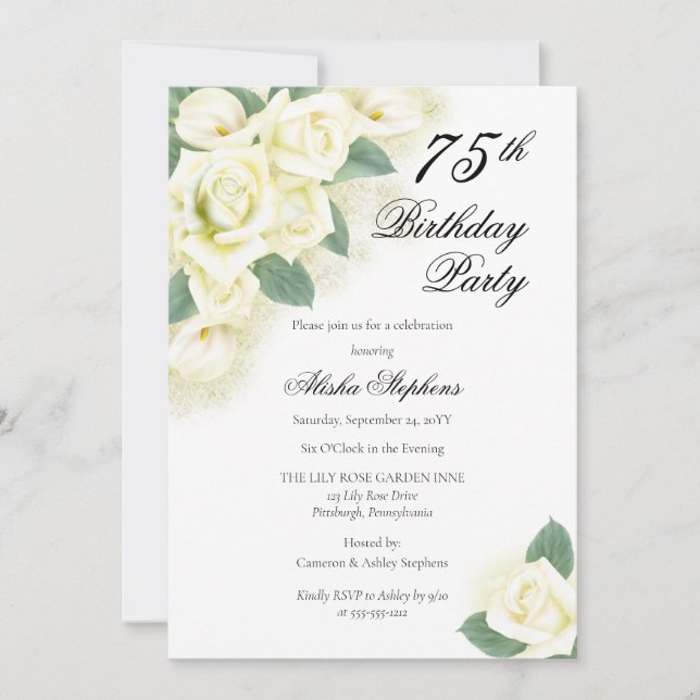Rose Floral Bouquet 75th Birthday Party Invitation (Front)