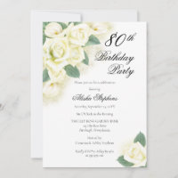 Rose Floral Bouquet 80th Birthday Party Invitation
