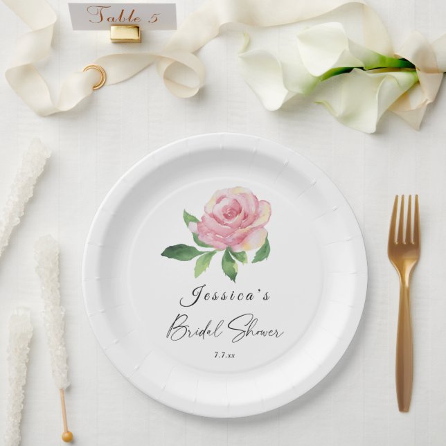Rose Floral Bridal Shower Paper Plate (Wedding)