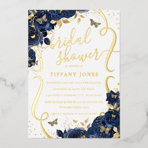 Rose Floral Butterfly Navy Gold Bridal Shower 