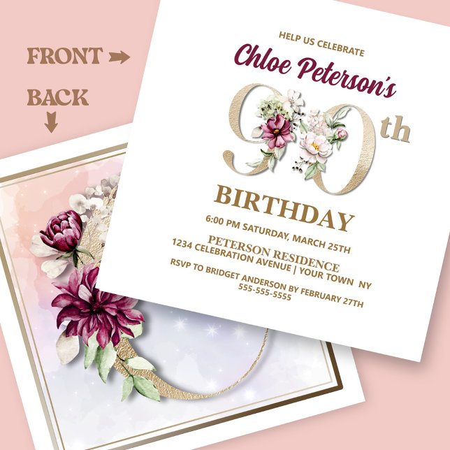 Rose Floral C 90th Birthday Party Invitation (Creator Uploaded)