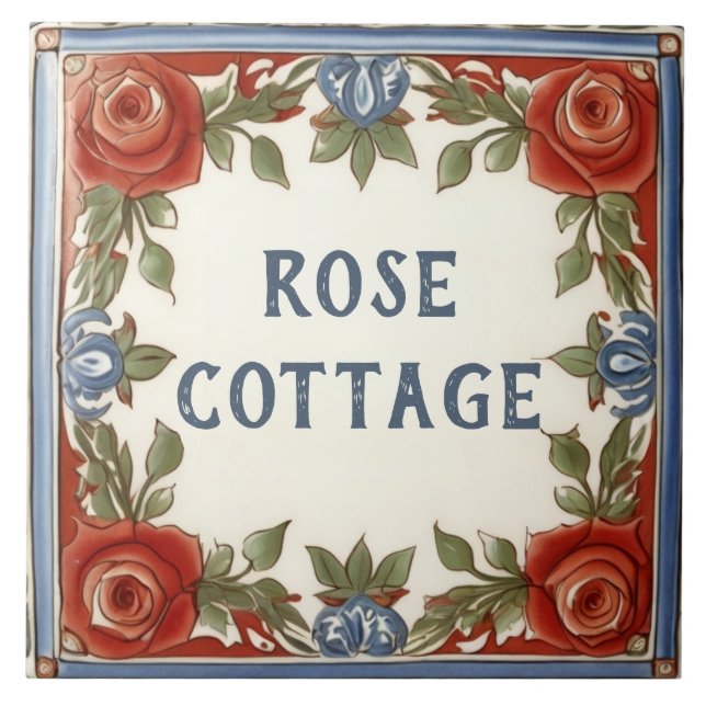 Rose Floral Custom House Name Plate Sign Plaque Tile (Front)
