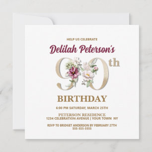 Rose Floral D 90e Anniversaire Fête Invitation