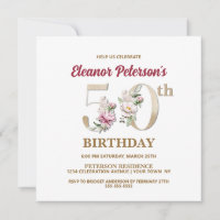 Rose Floral E 50th Birthday Party Invitation