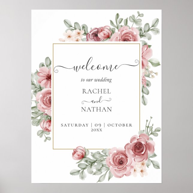 Rose Floral Élégant Moderne Mariage Affiche de bie (Devant)