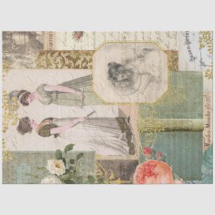 Rose Floral Emma Vintage Book Ephemera Decoupage Tissue Paper
