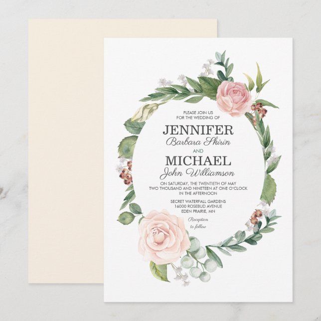 Rose Floral et Faire-part de mariage de verdure (Devant / Derrière)