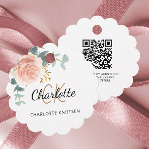Rose floral eucalyptus monogram business QR tag