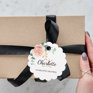 Rose floral eucalyptus monogram name business tag