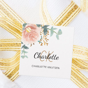 Rose floral eucalyptus monogram name business tag