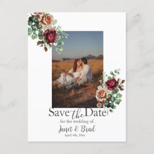 Rose Floral Eucalyptus Save the Date Photo Postcard